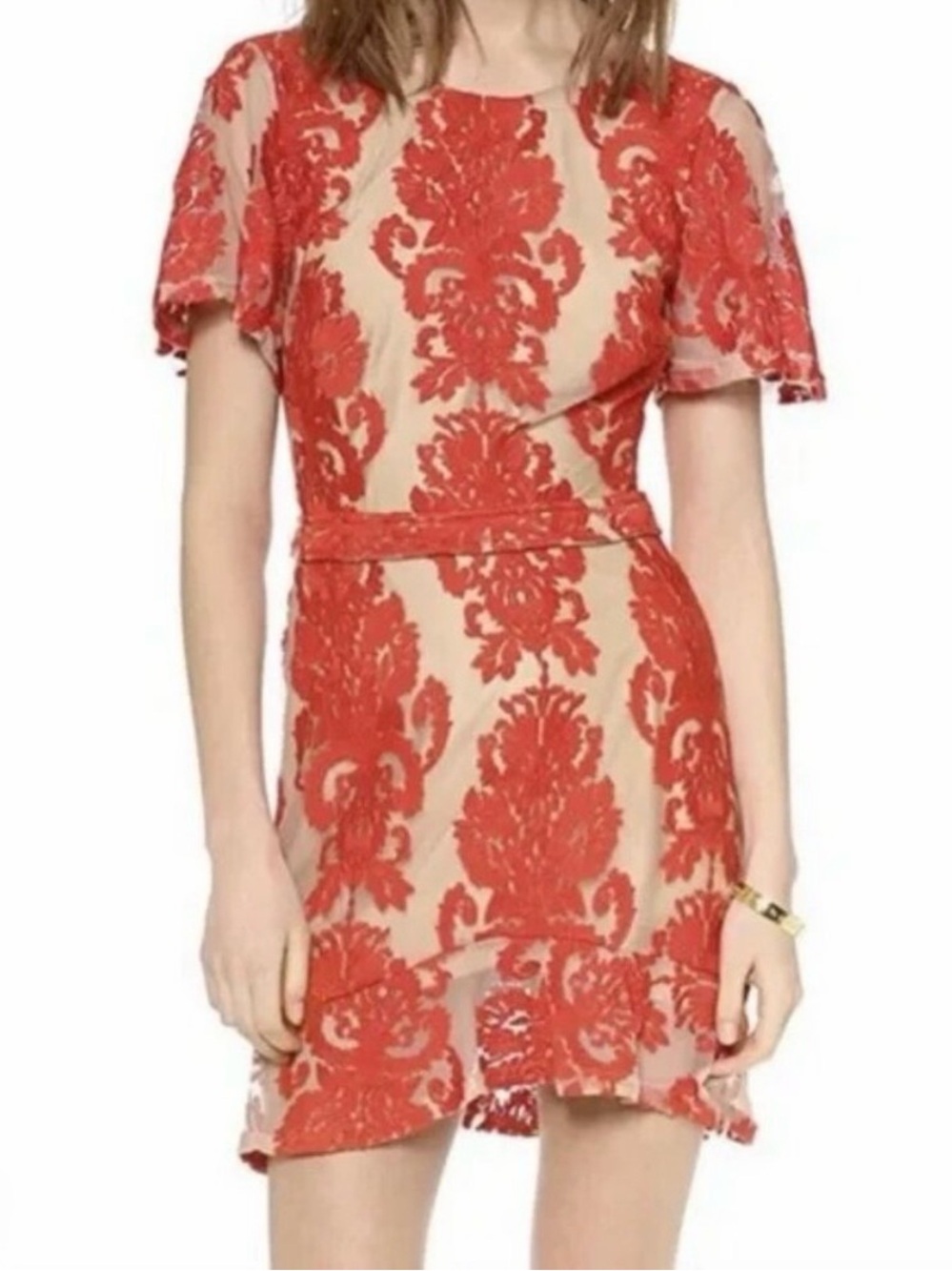 For Love and Lemons San Marcos Red Lace Overlay Mini Dress